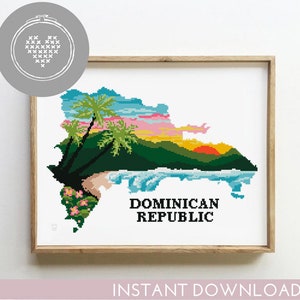 Dominikanische Republik Kreuzstichmuster PDF | Meer & Landschaft Silhouette | Natur Ozean DIY Xstitch Chart