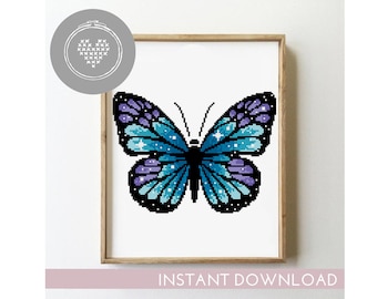 Galaxy Butterfly Cross Stitch Pattern: Space Insect Silhouette (PDF)