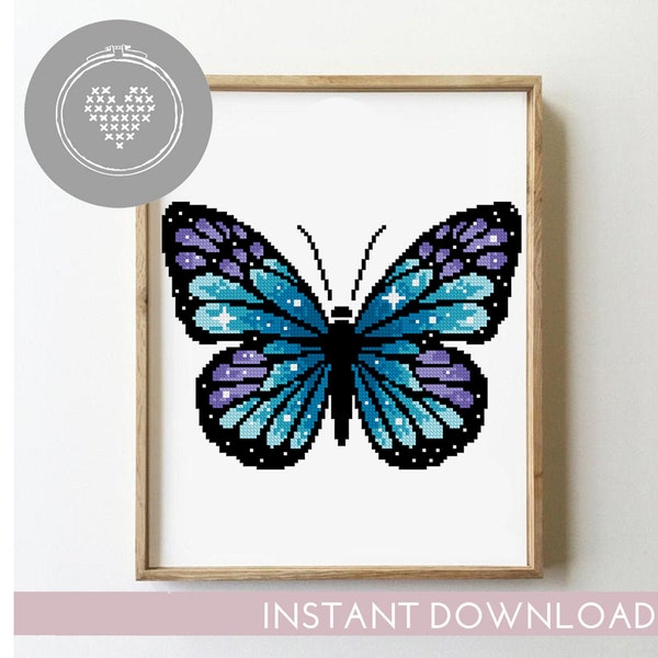 Papillon compté modèle de point de croix galaxie espace animal insectes silhouette nature ciel conception-Cross Stitch Pattern (Format numérique - PDF)