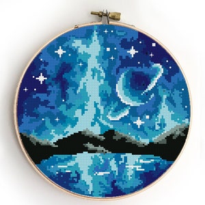 Saturn Landschaft Kreuzstichmuster einfach xstitch Natur - Kreuzstichmuster (Digitales Format - PDF)