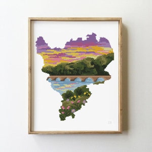 East Midlands England counted cross stitch pattern United Kingdom silhouette nature landscape - Cross Stitch Pattern (Digital Format - PDF)