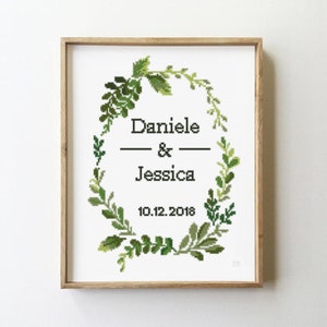 Green Leaf Wreath Wedding Cross Stitch Pattern (PDF)
