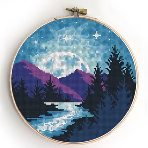 Landscape cross stitch pattern counted modern chart xstitch DIY design - Cross Stitch Pattern (Digital Format - PDF)