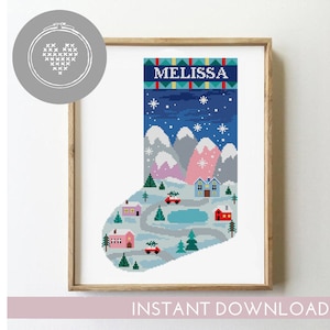 Christmas stocking cross stitch pattern holiday DIY chart easy gift Santa xstitch deer design - Cross Stitch Pattern (Digital Format - PDF)