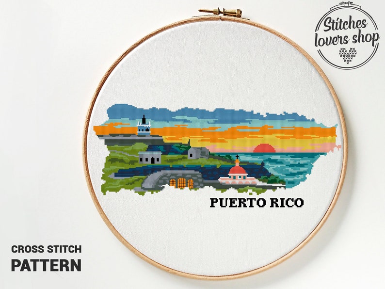 Puerto Rican Pattern Design Puerto Rico Cross Stitch Pattern PDF | Nature Landscape Silhouette ...