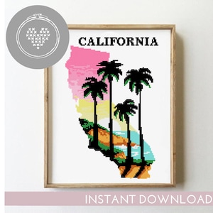 California counted cross stitch pattern chart modern xstitch easy DIY - Cross Stitch Pattern (Digital Format - PDF)