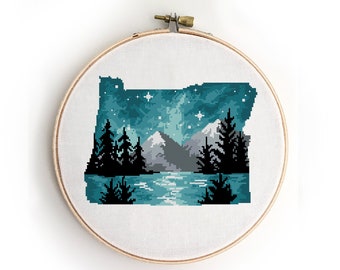 Oregon Cross Stitch Pattern PDF | Nature Landscape Design | Easy DIY Embroidery | Counted Xstitch Chart