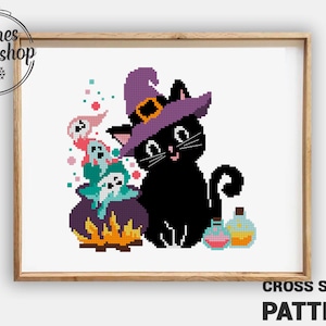 Halloween kitten kruissteekpatroon gemakkelijk te volgen DIY-cadeaukaart moderne dieren xstitch kat - kruissteekpatroon (digitaal formaat - pdf)