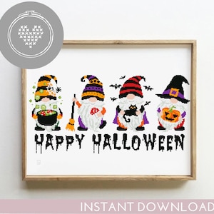 Halloween-kabouters kruissteekpatronen Kabouter elf DIY-kaart tellen eenvoudig cadeau Happy Halloween - kruissteekpatroon (digitaal formaat - pdf)