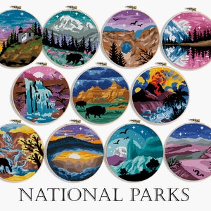National Parks Cross Stitch Pattern Set: Landscape Embroidery (PDF)