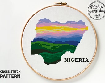 Nigeria Landscape Cross Stitch Pattern: African Embroidery (PDF)