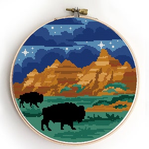 Badlands Nationalpark Kreuzstichmuster PDF | South Dakota Landschaft | Natur Berge