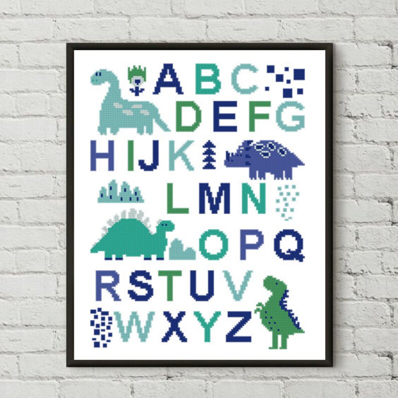 Nursery Alphabet Cross Stitch Pattern Dinosaurs Counted Cross Etsy