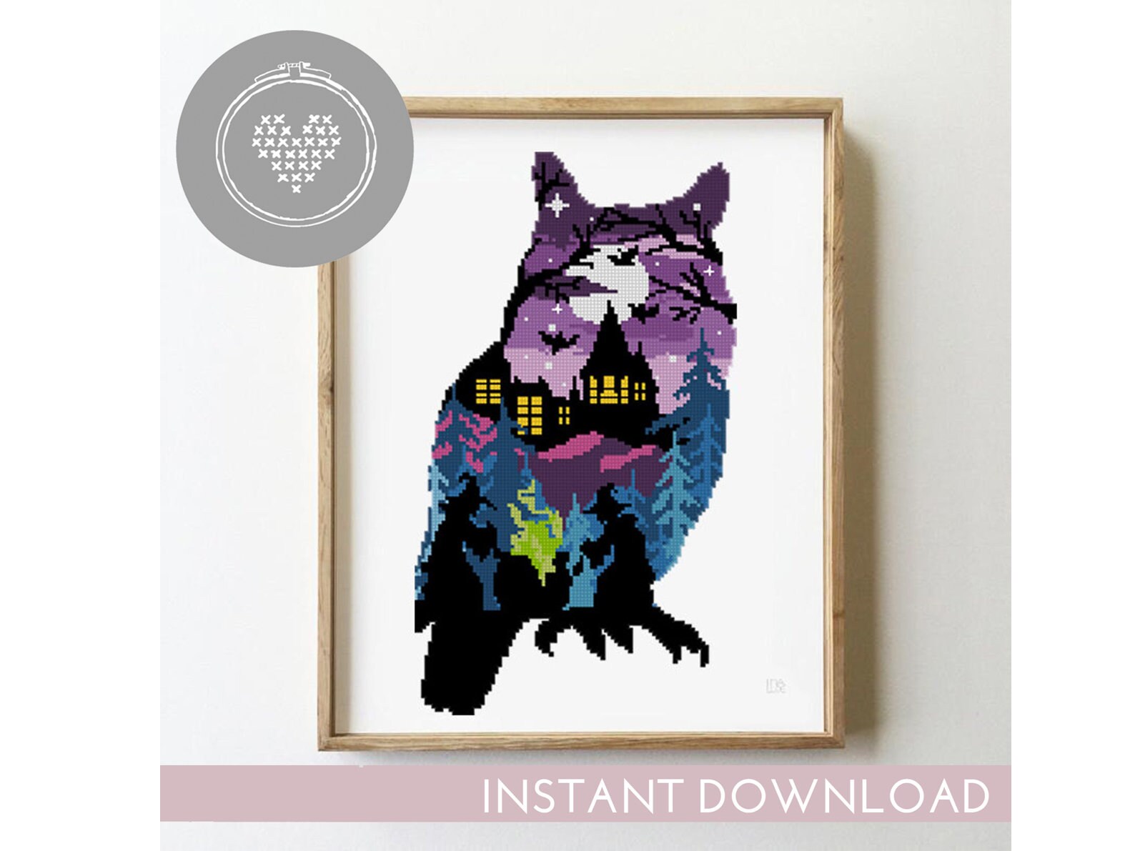 Halloween Owl Counted Cross Stitch Pattern Silhouette Animal Etsy
