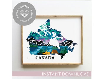 Canada cross stitch pattern counted landscape nature xstitch DIY chart - Cross Stitch Pattern (Digital Format - PDF)