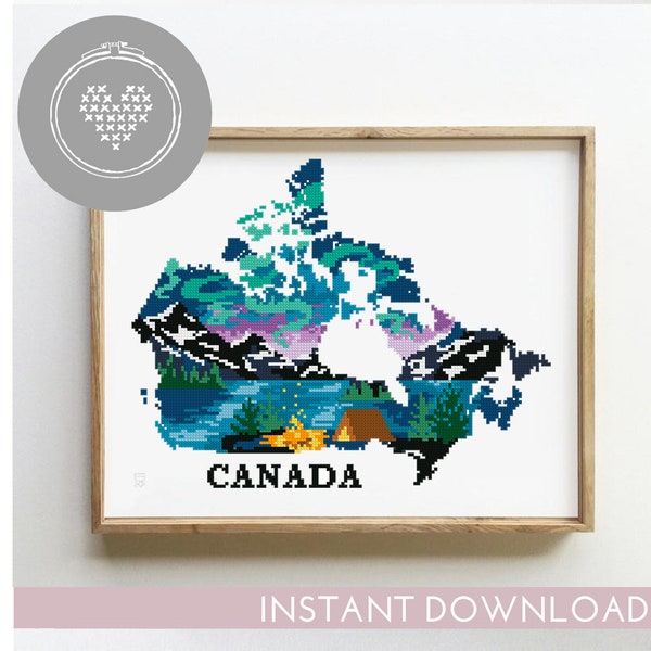 Canada cross stitch pattern counted landscape nature xstitch DIY chart - Cross Stitch Pattern (Digital Format - PDF)