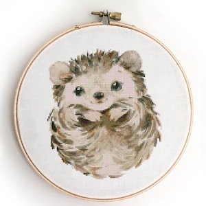 Watercolor hedgehog counted cross stitch pattern nursery decor animal cute easy design chart - Cross Stitch Pattern (Digital Format - PDF)