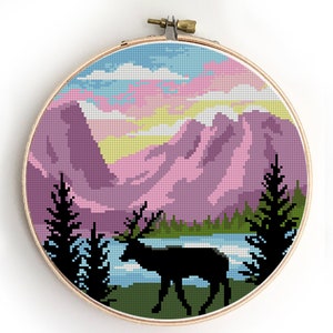 Rocky mountains national park counted cross stitch pattern Colorado state landscape mountains - Cross Stitch Pattern (Digital Format - PDF)