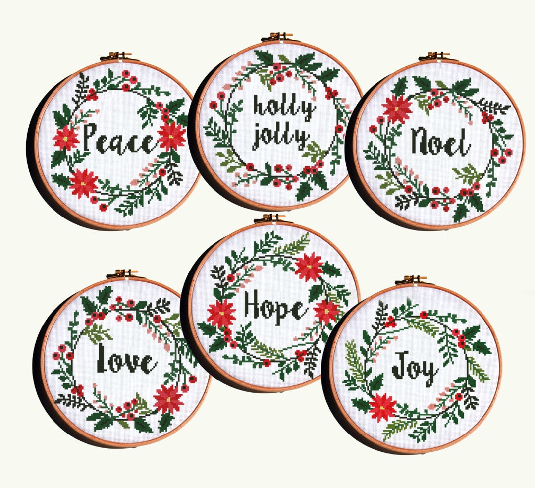 Christmas Set of 6 Counted Cross Stitch Pattern Hope Joy Love Peace
