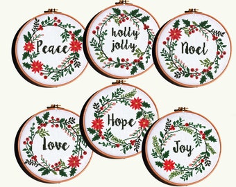 Conjunto de Padrões de Ponto Cruz de Natal: Palavras Festivas (PDF)