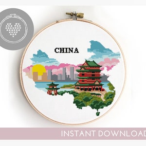 China kruissteekpatroon geteld natuur xstitch DIY-kaart eenvoudig modern - kruissteekpatroon (digitaal formaat - pdf)