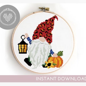 Fall Y'all kabouter kruissteekpatronen kabouter elf kaart DIY kaart tellen eenvoudig Thanksgiving cadeau - kruissteekpatroon (digitaal formaat - pdf)