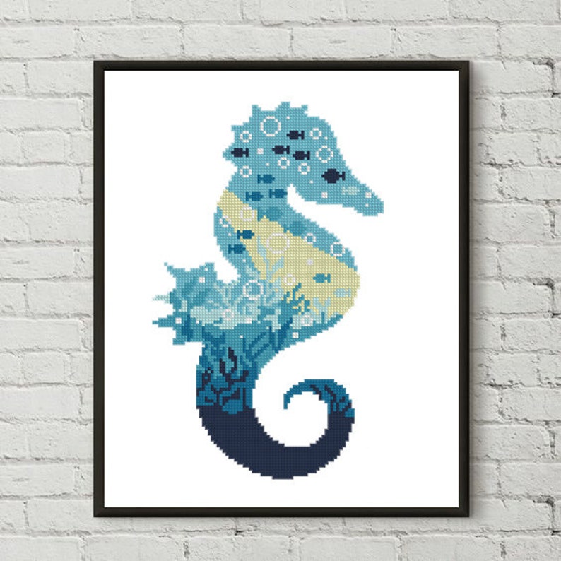 Sea Horse Counted Cross Stitch Pattern Sea Ocean Animal Fish Etsy