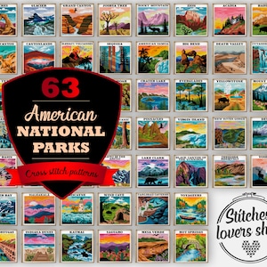 63 Nationalparks Kreuzstichmuster | Druckbare Set | Moderne USA-Reise-Sample | Gezählt DIY Stickdatei | Digitales PDF-Bundle