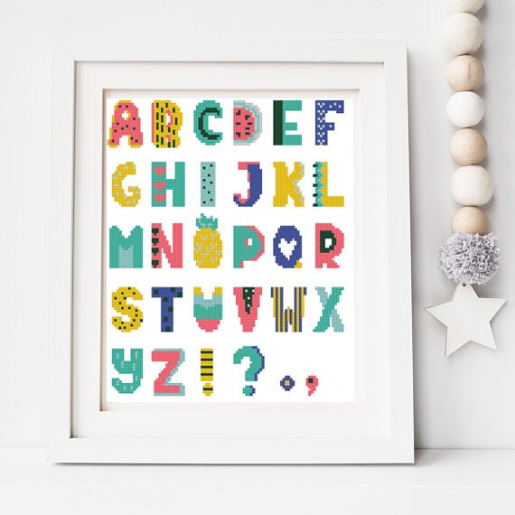 Watermelon PDF Instant download Cross stitch font set of 3 alphabets sizes