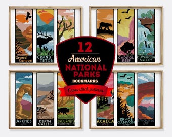 National Parks Cross Stitch Patterns: 12 Bookmark Designs (PDF Pattern