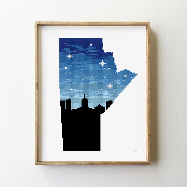 Winnipeg Manitoba counted cross stitch pattern Canada silhouette landscape nature Provinces - Cross Stitch Pattern (Digital Format - PDF)