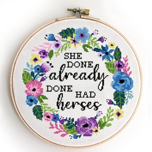 Citaat kruissteekpatroon grappig citaat bloemenkrans bloemen eenvoudig ontwerp DIY xstitch-diagram - kruissteekpatroon (digitaal formaat - pdf)