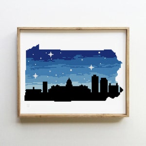 Patrón de punto de cruz de Pensilvania / Gráfico de silueta de Harrisburg / Bordado del mapa del estado de EE. UU. / Diseño PDF de Noche Estrellada / Descarga digital
