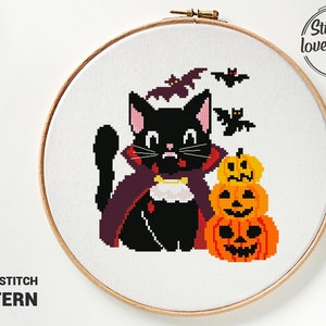 Halloween kitten kruissteekpatroon gemakkelijk te volgen DIY-cadeaukaart moderne dieren xstitch kat - kruissteekpatroon (digitaal formaat - pdf)
