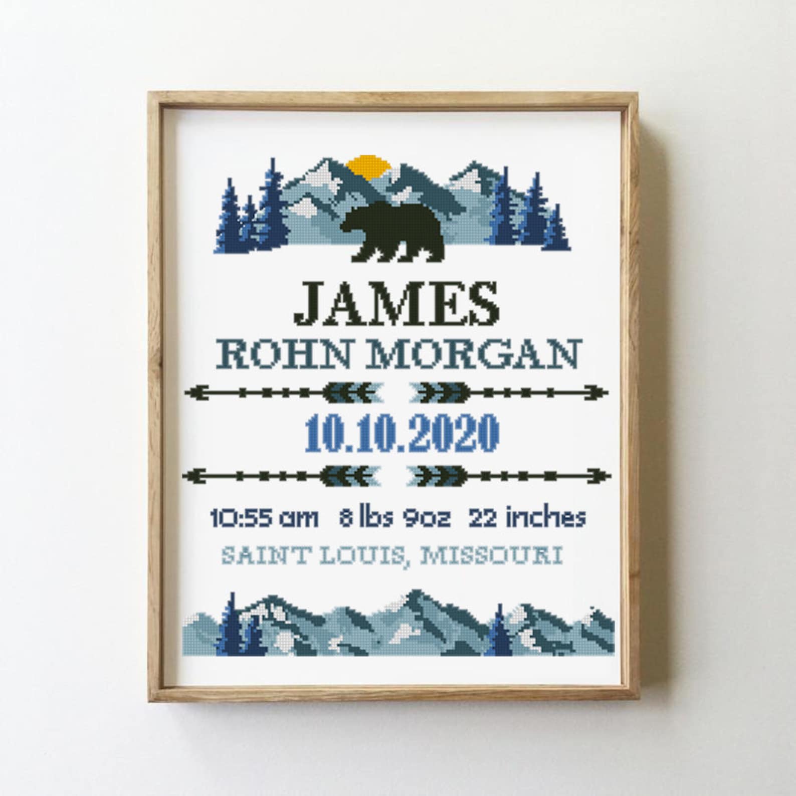 Mountains Birth Announcement Counted Cross Stitch Pattern Etsy UK