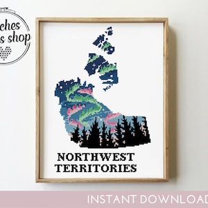 Kruissteekpatroon Northwest Territories Provincies en territoria van Canada silhouet lucht - kruissteekpatroon (digitaal formaat - pdf)