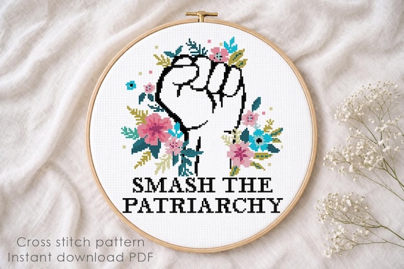 Smash The Patriarchy Cross Stitch Pattern PDF, Feminist Cross Stitch, Floral Fist Embroidery Pattern, Modern Protest Art, Instant Download