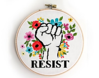 Resist Cross Stitch Pattern: Feminist Floral Design (PDF Pattern)