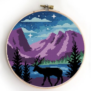 Rocky Mountains Nationalpark Kreuzstichmuster | Colorado State Xstich | Berge Landschaft DIY Chart | Moderne Stickdatei PDF