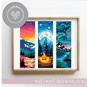 Natur Lesezeichen Kreuzstich Muster PDF | Gezählt Diagramm Set | Modernes botanisches Design | Einfach DIY Xstitch Geschenk für Leser