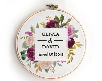 Marsala Floral Wedding Cross Stitch Pattern: Peony Sampler (PDF)