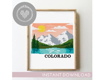 Colorado state counted cross stitch pattern USA silhouette xstitch landscape nature design sky - Cross Stitch Pattern (Digital Format - PDF)