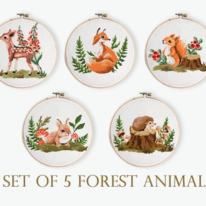 Set dieren kruissteekpatronen | Bos kinderkamerdecoratie xstitch | Leuke eenvoudige babykaart | PDF DIY modern patroon