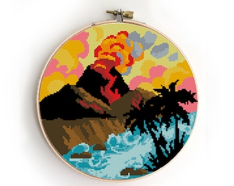 Hawaii Volcanoes National Park Cross Stitch: Landscape DIY (PDF Pattern)