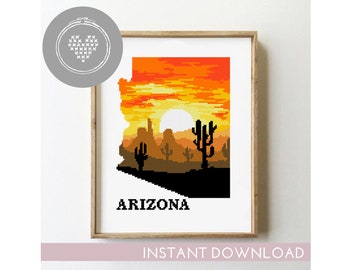Arizona Landscape Cross Stitch Pattern: Desert Skyline (PDF)