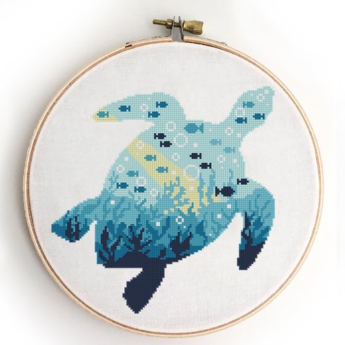 Turtle Counted Cross Stitch Pattern Sea Ocean Animal Fish Etsy