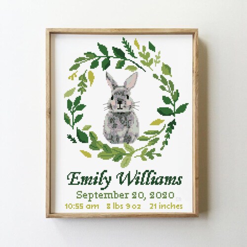Birth Announcement Cross Stitch Pattern Woodland Animals Etsy
