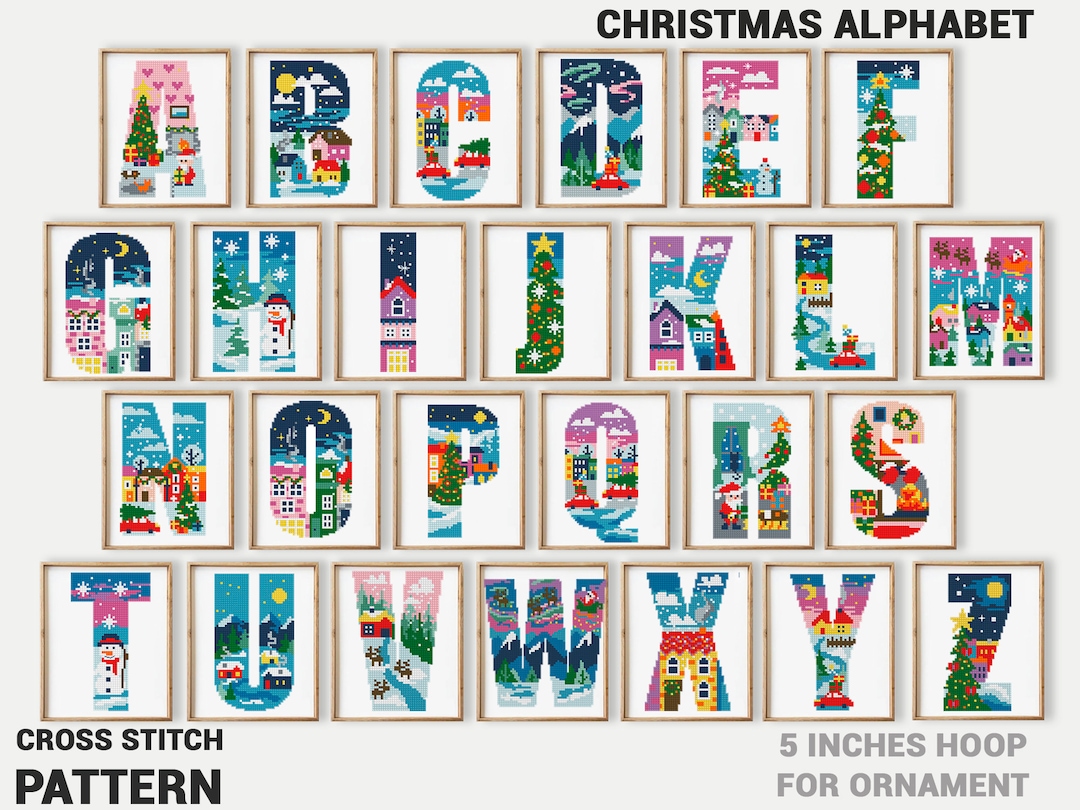 Christmas Alphabet Cross Stitch Patterns Counted Modern Etsy