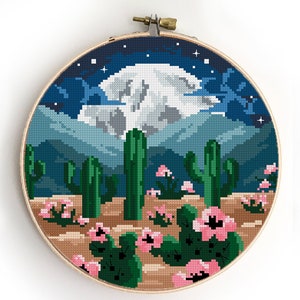 Cactuslandschap kruissteekpatroon xstitch DIY bergen kruissteek xstitch natuurkaart - kruissteekpatroon (digitaal formaat: pdf)