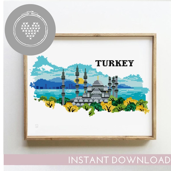 Turkey cross stitch pattern Ankara landscape nature xstitch DIY chart silhouette cross stitch- Cross Stitch Pattern (Digital Format - PDF)